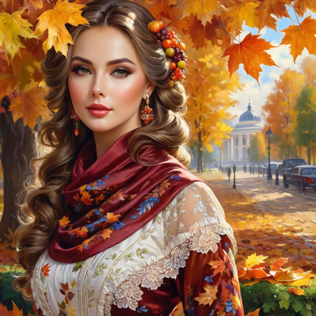 konstantin razumov autumn portrait of a beautiful woman in a beautiful dress in autumn shades clos (