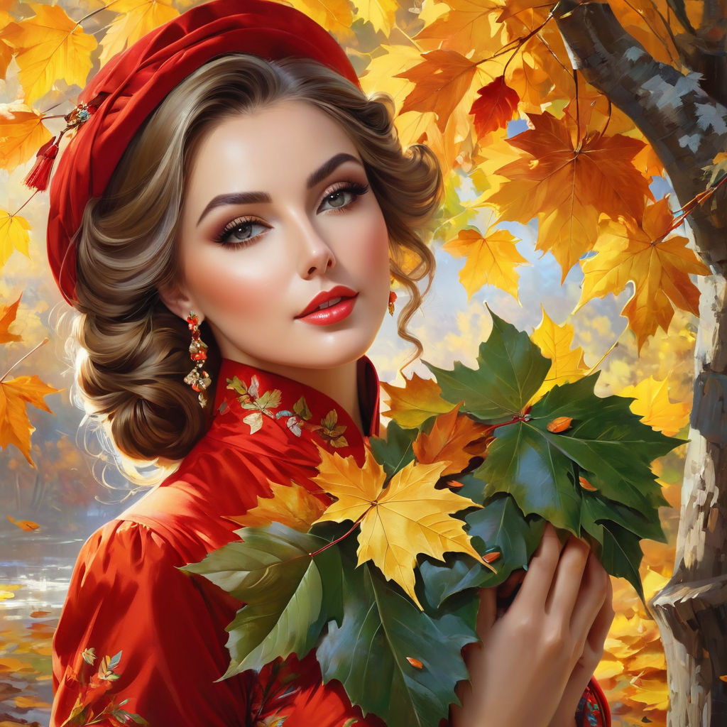 konstantin razumov autumn portrait of a beautiful woman in a beautiful dress in autumn shades clos (