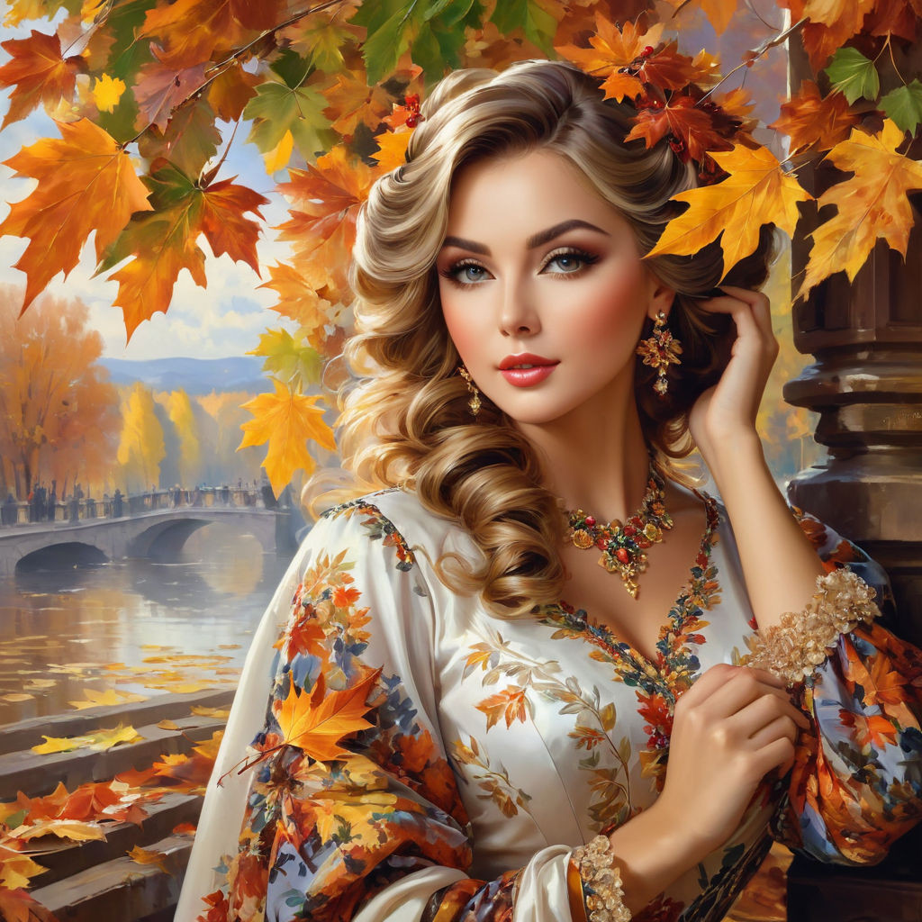 konstantin razumov autumn portrait of a beautiful woman in a beautiful dress in autumn shades clos (