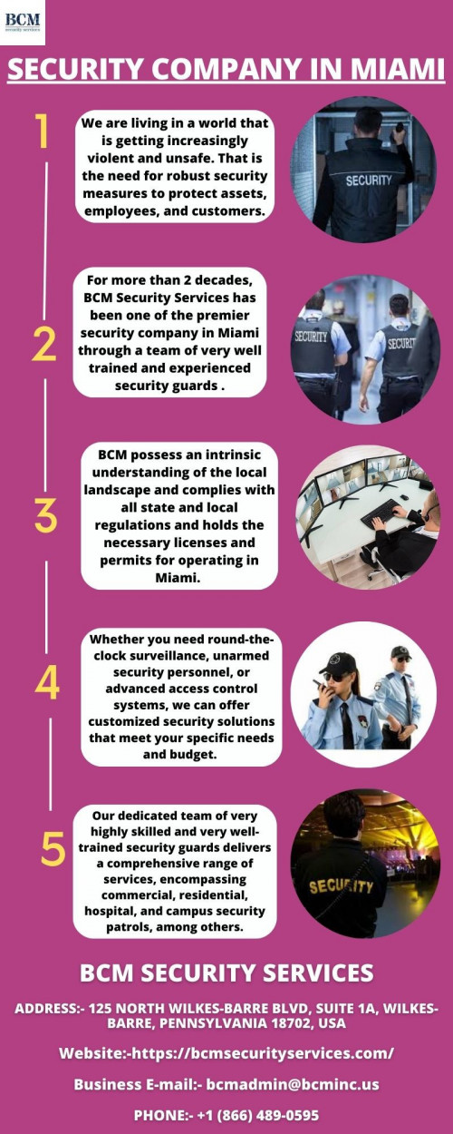 BCM Security stands out as one of the very widely appreciated security company in Miami. We are known to offer wide range of security services encompassing commercial, residential, hospital, and campus security patrols, among others. Our dedicated team of very highly skilled and very well-trained security guards delivers a comprehensive range of services, encompassing commercial, residential, hospital, and campus security patrols, among others.