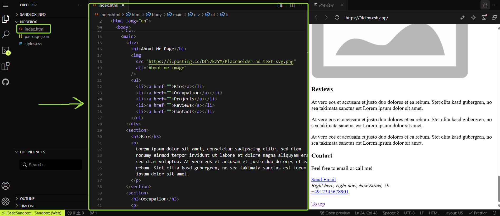 An image showing a CodeSandbox workspace