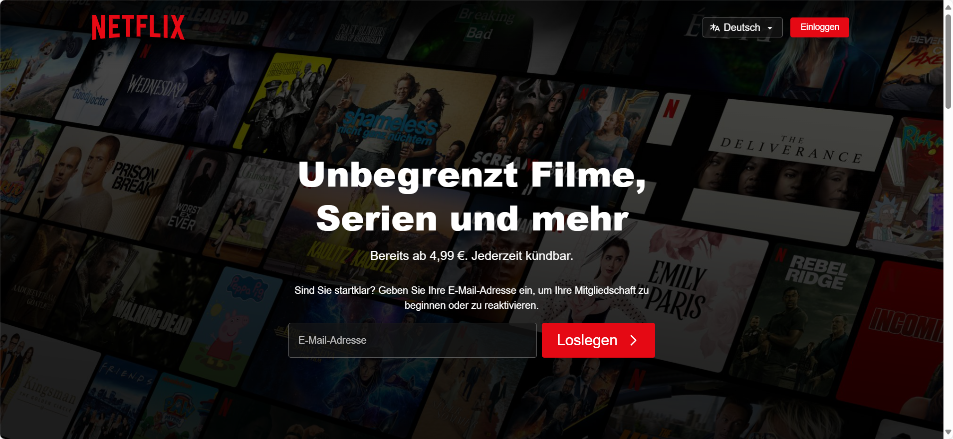 A screenshot of the Netflix website's main page viewed on a desktop computer