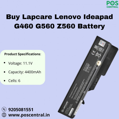 Upgrade your laptop with the Lapcare Lenovo G460 G560 Z560 Battery for improved performance. This high-quality battery features a voltage of 11.1V and a capacity of 4400mAh, ensuring long-lasting power. With 6 cells and dimensions of 20.66 x 6.43 x 2.02 cm, it’s lightweight at just 312.7g. Compatible with Lenovo G460, G560, Z560, and other models, this battery is a perfect fit for various Lenovo series. Buy Lapcare Lenovo Ideapad G460 G560 Z560 Battery and enhance your laptop’s efficiency with this reliable battery, available now at POS Central India. Visit for more information: https://www.poscentral.in/lapcare-lenovo-ideapad-g460-g560-z560-battery.html