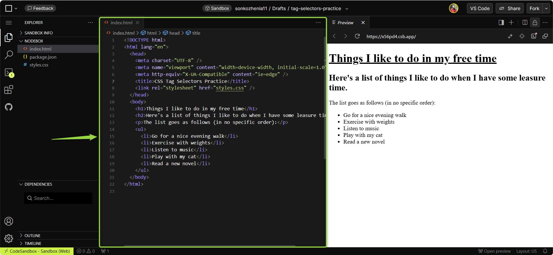 An image showing a CodeSandbox workspace