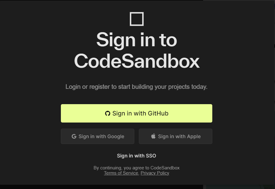 An image showing the CodeSandbox authorization window