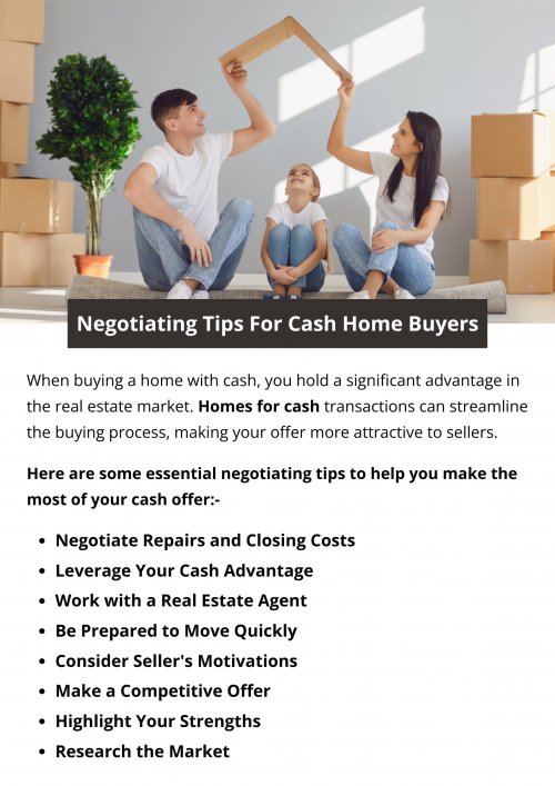 Negotiating as a cash home buyer involves leveraging your strengths, doing thorough research, and remaining flexible. By starting with a strong offer, using inspection results strategically, and being willing to walk away, you can maximize your chances of securing a great deal. Remember, clear communication and understanding of the seller’s needs can also play a significant role in successful negotiations. To know more visit here https://www.904homebuyer.com/