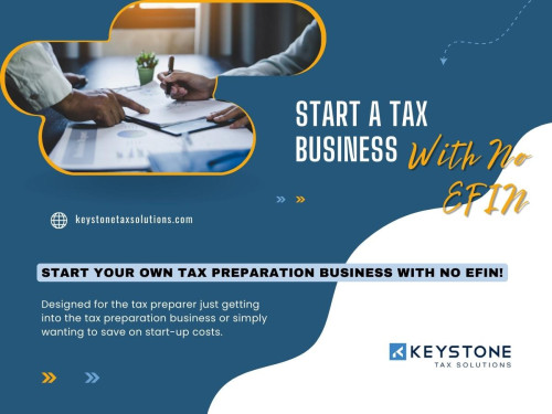 If you're interested to start a tax business with no EFIN, Keystone Tax Solutions stands ready with a diverse selection of partnership packages. These packages are expertly crafted to provide the necessary resources and support for initiating your enterprise seamlessly. 
Take advantage of this opportunity to kick-start your tax business journey with confidence!

Our Official Website: https://keystonetaxsolutions.com/

Click Here For More Information: https://keystonetaxsolutions.com/partnership-packages/

Our Business Site: https://keystone-tax-solutions.business.site

Keystone Tax Solutions
Address: 8295 Tournament Dr ste 150, Memphis, TN 38125, United States
Telephone number: +18005045170
Email address: support@keystonesolutions.com

Find Us On Google Map: https://goo.gl/maps/K3V6CmYRAf4SFjAb6

Our Album: https://gifyu.com/keystonetaxsolu

More Images:
https://tinyurl.com/bdzdtmdj
https://tinyurl.com/z533a5d6
https://tinyurl.com/mrpxzc3r
https://tinyurl.com/yeywdbtk