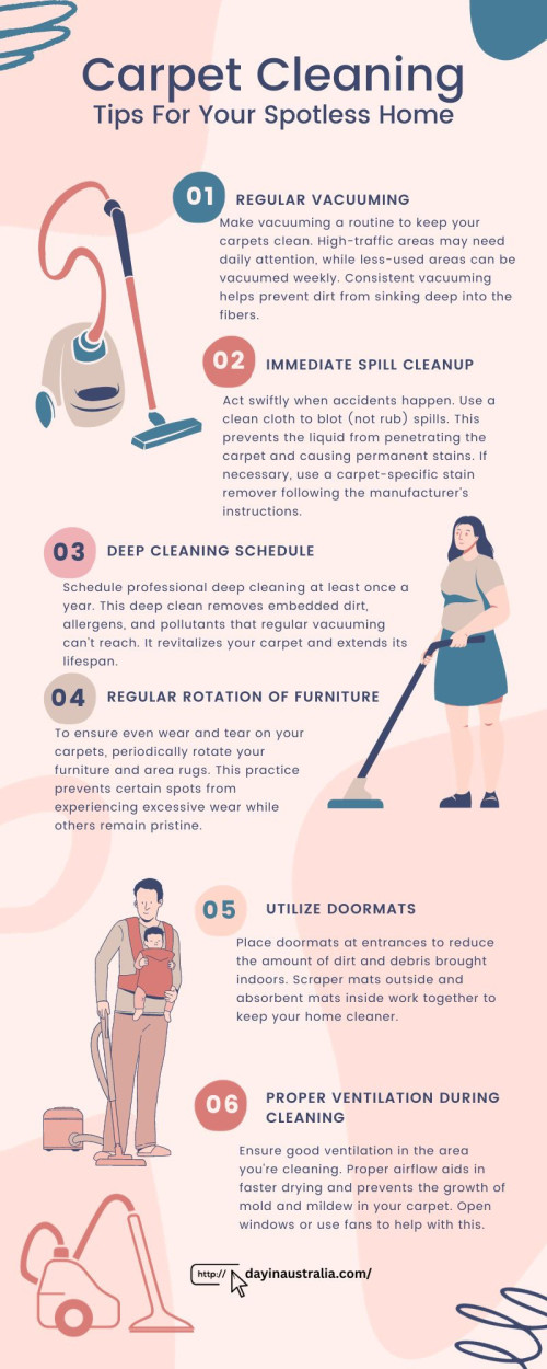 Discover effective Carpet Cleaning Tips to keep your home spotless. From regular maintenance to tackling spills, our tips will help you maintain clean and fresh carpets. But that's not all we've partnered with Day in Australia to bring you an exclusive list of the Best Carpet Cleaners in Newcastle. These professionals are known for their top-notch services and commitment to quality. Trust them to rejuvenate your carpets and ensure a cleaner, healthier living space. Say goodbye to carpet worries and hello to a refreshed home environment.
Visit Here - https://dayinaustralia.com/best-carpet-cleaners-newcastle/