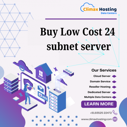 Climax Hosting is the best 24 subnet server provider at low cost.The 24 subnet server is the best for the business who want to promote the business in the market which have to deal with multiple IPs. This server is best for the person or businesses who want to host multiple website under a single server. In this server you can send bulk emails and can also run various applications and make maximum use of resources.

https://www.climaxhosting.com/256-ips-dedicated-server.php