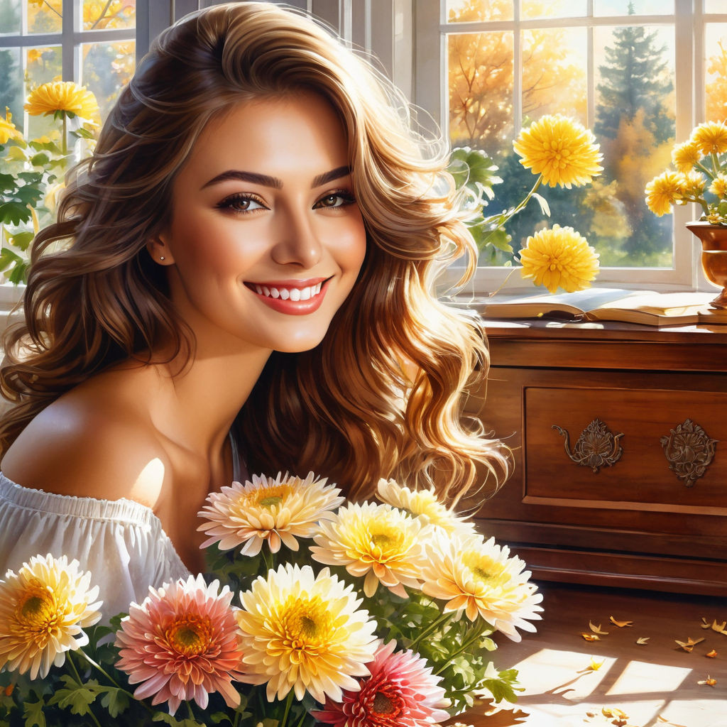 a beautiful young russian woman with brown hair smiling a clear autumn day a chest of drawers an (8)