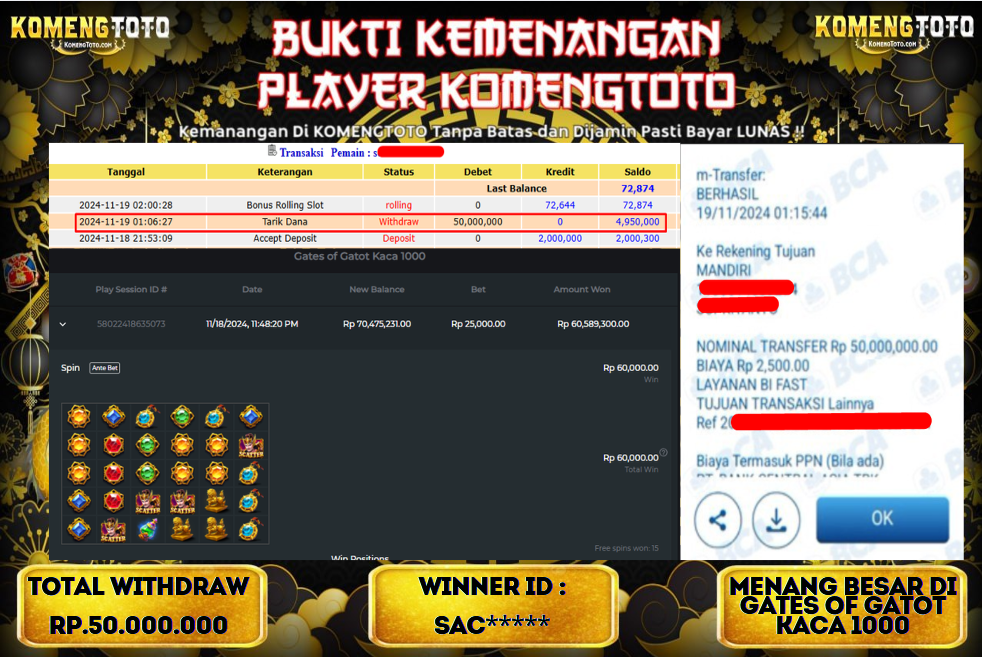 LAGI & LAGI!! KEMENANGAN BESAR DI SLOT GATES OF GATOT KACA 1000  SEBESAR Rp.50.000.000 KOMENGTOTO BAYAR LUNAS SECEPAT KILAT !! KOMENGTOTO BAYAR SECEPAT KILAT !!