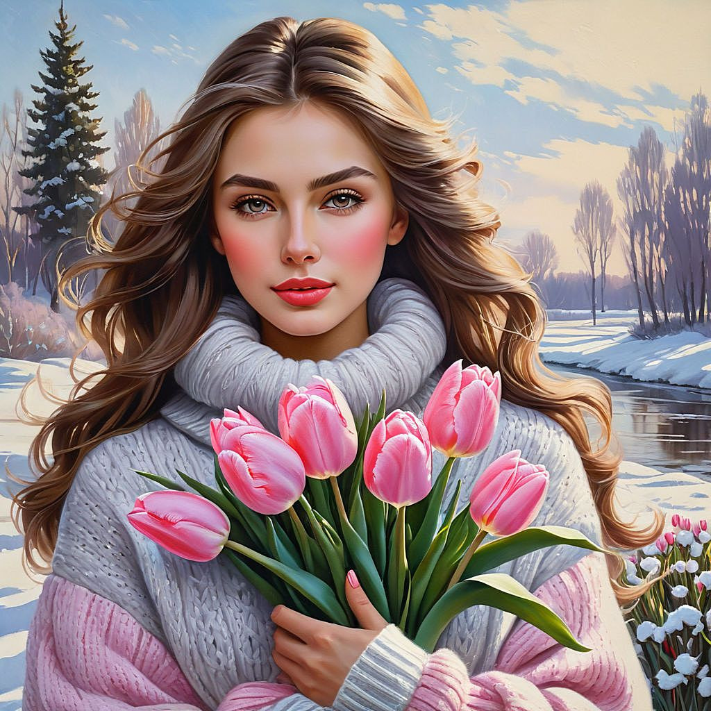 serovs winter landscape oil painting in the style of photorealism is a casual pose a very beautifu (