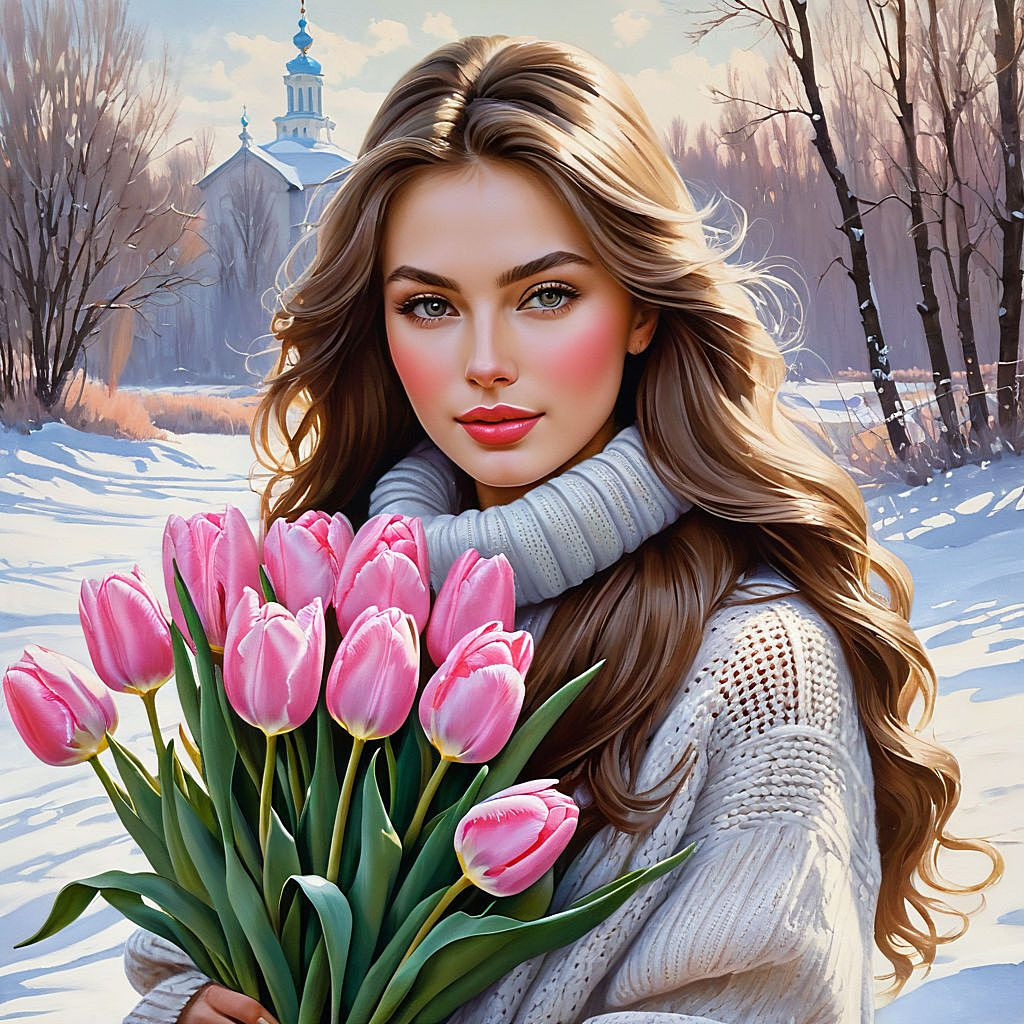 serovs winter landscape oil painting in the style of photorealism is a casual pose a very beautifu (