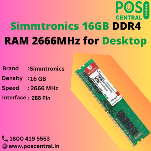 It offers a capacity of 16GB, which means it can store a significant amount of data and programs, allowing for smooth multitasking and efficient operation of your desktop system. The RAM module utilizes DDR4 technology, which is the fourth generation of Double Data Rate (DDR) memory. Simmtronics 16GB DDR4 RAM 2666MHz for Desktop comes in a compact package with dimensions of 18.8 centimeters in length, 10.4 centimeters in width, and 0.2 centimeters in thickness. The compact size makes it easy to install on a desktop computer. Buy Simmtronics 16GB DDR4 RAM 2666MHz for Desktop at reasonable prices from POS Central India with free shipping across India. For more information, visit https://www.poscentral.in/simmtronics-16gb-ddr4-ram-2666-mhz-for-desktop.html