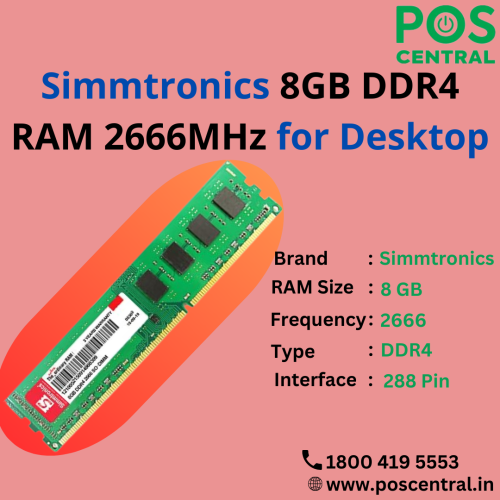 With its impressive specifications and reliable construction, Buy Simmtronics 8GB DDR4 RAM 2666MHz for Desktop is a great choice for users seeking to upgrade their system's memory capacity. The module offers a generous RAM size of 8GB, providing ample space for your system to handle multiple tasks and run memory-intensive applications smoothly. Operating at a frequency of 2666MHz, this RAM module delivers fast and reliable performance. The module features a 288-pin interface, which ensures a secure and stable connection between the RAM and the motherboard. The POS Central India website offers amazing deals on 8GB DDR4 RAM 2666MHz Desktop with free express delivery. For more information, visit https://www.poscentral.in/simmtronics-8gb-ddr4-ram-2666-mhz-for-desktop.html