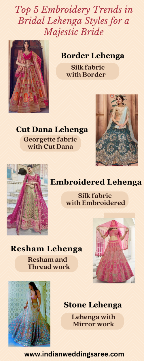 The embroidered lehenga is an exquisite and elegant choice for special occasions and weddings. Intricate hand or machine embroidery adorns the flowing skirt, adding a touch of glamour to your ensemble. The craftsmanship and detailed designs make embroidered bridal lehengas a timeless and luxurious option, sure to make you the center of attention. Shop @ https://www.indianweddingsaree.com/lehenga/embroidered