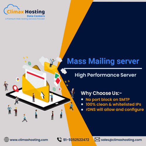 A Mass Mailing Server allows you to send a large number of emails to your subscribers or clients. Our Mass Mailing Server solution provides a reliable and efficient way to manage your email campaigns. With powerful features and high deliverability rates, our Mass Mailing Server can help you reach your audience effectively.
https://www.climaxhosting.com/bulk-mailing-server.php