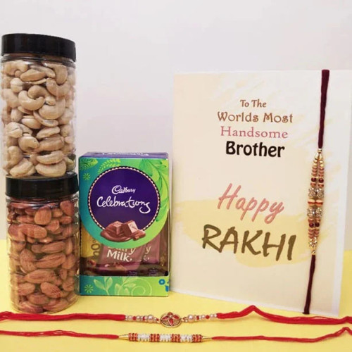 Rakhi Thread With Cadbury With Rich Almond Cashew Box - Gifyu