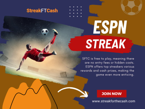 If you are a sports fan who loves to test your knowledge and skills, you should check out ESPN Streak, which offers an exciting opportunity to engage in a unique blend of prediction and competition. 

Official Website: https://www.streakforthecash.com

Our Profile: https://gifyu.com/streakforthecash
More Images:
https://tinyurl.com/2agwede7
https://tinyurl.com/28jvrbbv
https://tinyurl.com/2cjzvhfq
https://tinyurl.com/ctwbpte5