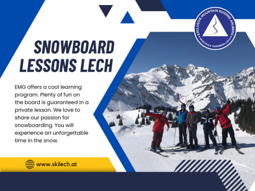 Are you ready to experience the exhilarating world of snowboarding? Look no further than Lech, where our exceptional snowboard lessons lech bring the joy of gliding and jumping on the slopes to life.

Official Website : https://www.skilech.at/

Skischule Tannberg Lech - Exclusive Mountain Guiding Arlberg
Address: Omesberg 587 EG, 6764 Lech, Austria
Phone: +436763351217

Find Us On Google Map : https://goo.gl/maps/ikcUqRez73t2PqM78

Google Business Site: https://skischuletannberglechexclusivemountainguiding.business.site

Our Profile: https://gifyu.com/skilech

More Images :
https://gifyu.com/image/SguqE
https://gifyu.com/image/Sguqh
https://gifyu.com/image/Sguqm
https://gifyu.com/image/Sguqv