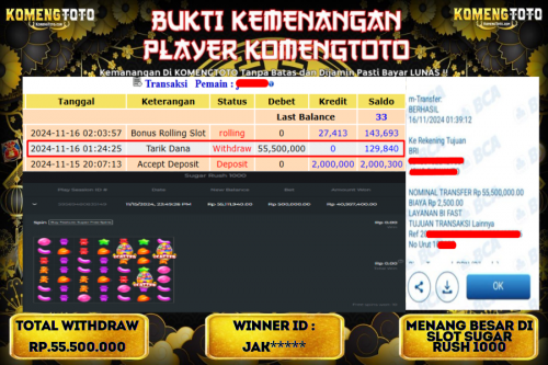 LAGI & LAGI!! KEMENANGAN BESAR DI SLOT SUGAR RUSH 1000  SEBESAR Rp.55.500.000 KOMENGTOTO BAYAR LUNAS SECEPAT KILAT !! KOMENGTOTO BAYAR SECEPAT KILAT !!