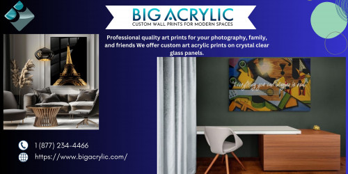 Professional quality art prints for your photography, family, and friends We offer custom art acrylic prints on crystal clear glass panels. Call us for more information: 1-877-234-4466.
Visit: https://www.bigacrylic.com/