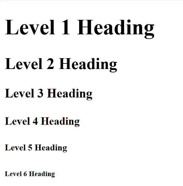 An example of H1-H6 headings displayed in the browser