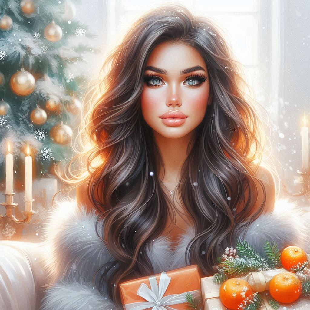 an unrealistically beautiful brown haired woman, expressive eyes, lush eyelashes is sitting on the c