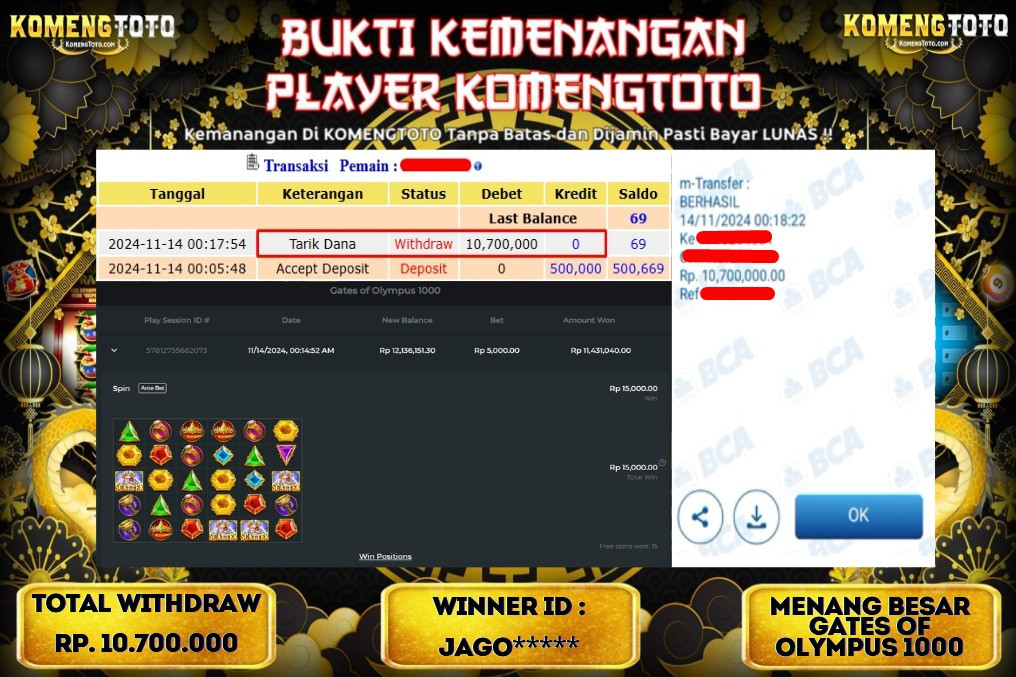 LAGI & LAGI!! KEMENANGAN BESAR DI SLOT   SLOT GATES OF OLYMPUS 1000 SEBESAR Rp.10.700.000 KOMENGTOTO BAYAR LUNAS SECEPAT KILAT !! KOMENGTOTO BAYAR SECEPAT KILAT !!