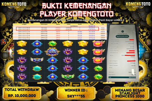 LAGI & LAGI!! Kemenangan Besar Di Game Starlight Princess 1000, Sebesar Rp. 10,000.000 KOMENGTOTO BAYAR LUNAS SECEPAT KILAT !!
